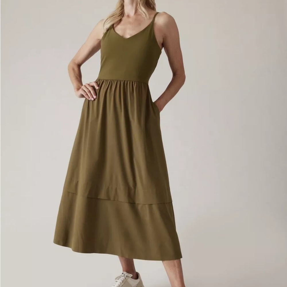 Athleta Elaton Midi Dress Olive Green, size L